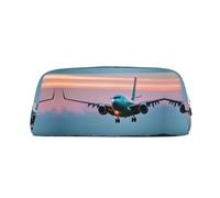 HJLUUFT Avion in The Evening Lights Boîte à crayons et trousse de maquillage en cuir croisé de qualité supérieure - Rangement polyvalent pour stylos, cosmétiques, etc