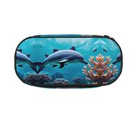 HJLUUFT Belle trousse à crayons motif dauphins imprimé corail simple robuste multifonction trousse à crayons fournitures de bureau, Noir , Taille unique, mignon