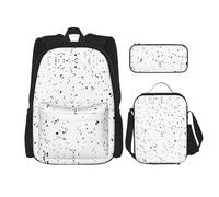 HJLUUFT Black White Specks Ensemble sac à dos pratique 3 pièces - Grand sac d'école avec boîte à déjeuner et trousse à crayons pour étudiants, sac à dos et boîte à déjeuner