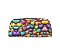 HJLUUFT Boîte à crayons et trousse de maquillage en cuir de qualité supérieure avec cœurs arc-en-ciel colorés - Rangement polyvalent pour stylos, cosmétiques, etc