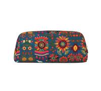 HJLUUFT Boîte à crayons et trousse de maquillage en cuir de qualité supérieure Motif art populaire mexicain Boho - Rangement polyvalent pour stylos, cosmétiques, etc