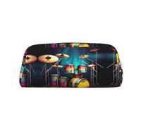 HJLUUFT Cool Drums Ensemble boîte à crayons et trousse de maquillage en cuir croisé de qualité supérieure - Rangement polyvalent pour stylos, cosmétiques et plus encore