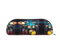 HJLUUFT Cool Drums Ensemble élégant étui à crayons semi-rond en cuir et trousse de maquillage - Solution de rangement pratique pour vos essentiels, Argenté., Taille unique, Art