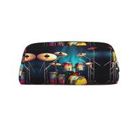 HJLUUFT Cool Drums Ensemble élégant étui portable en cuir - Rangement de maquillage - Trousse de maquillage - Idéal pour crayons, trousse de maquillage et petits objets, doré, Taille unique, Art
