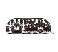 HJLUUFT Dachshund Weiner Pet Dog Trousse semi-ronde en cuir pour crayons et maquillage - Solution de rangement pratique pour vos essentiels, doré, Taille unique, Art