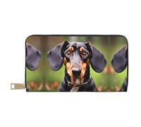 HJLUUFT Dachshund Weiner Pet Dogs Portefeuille élégant pour femme - Porte-cartes de crédit fin et minimaliste en cuir synthétique, fermeture éclair en métal, blanc, One Size, Classique