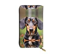HJLUUFT Dachshund Weiner Pet Dogs Portefeuille pratique pour femme - Porte-cartes de crédit fin et minimaliste avec simili cuir et fermeture éclair en métal, noir, One Size, Classique