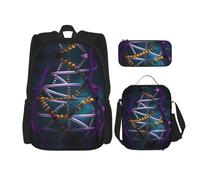 HJLUUFT DNA Chain Ensemble sac à dos 3 pièces avec sac à dos avec boîte à déjeuner et trousse à crayons, sac à dos, élégant et pratique
