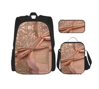 HJLUUFT Ensemble sac à dos 3 pièces avec imprimé paillettes or rose - Sac d'école spacieux avec sac à déjeuner et trousse - Élégant et pratique