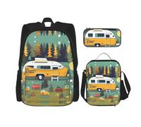 HJLUUFT Ensemble sac à dos 3 pièces avec sac à déjeuner et trousse à crayons Motif bus Happy Bus