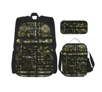 HJLUUFT Ensemble sac à dos 3 pièces avec sac à déjeuner et trousse à crayons Motif camouflage numérique