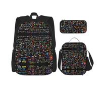 HJLUUFT Ensemble sac à dos 3 pièces avec sac à déjeuner et trousse à crayons Motif Formule mathématique