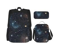 HJLUUFT Ensemble sac à dos 3 pièces avec sac à déjeuner et trousse à crayons Motif galaxies et constellation