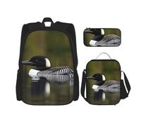 HJLUUFT Ensemble sac à dos 3 pièces avec sac à déjeuner et trousse à crayons Motif Loon Nature Oiseau