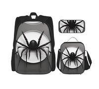 HJLUUFT Ensemble sac à dos 3 pièces imprimé araignée noire - Sac d'école spacieux avec sac à déjeuner et trousse - Élégant et pratique
