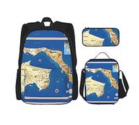 HJLUUFT Ensemble sac à dos 3 pièces imprimé carte de Grèce - Sac d'école spacieux avec sac à déjeuner et trousse - Élégant et pratique