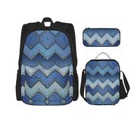 HJLUUFT Ensemble sac à dos 3 pièces imprimé denim bleu dégradé - Sac d'école spacieux avec sac à déjeuner et trousse - Élégant et pratique