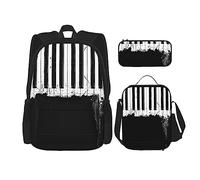 HJLUUFT Ensemble sac à dos 3 pièces imprimé piano - Sac d'école spacieux avec sac à déjeuner et trousse - Élégant et pratique