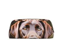 HJLUUFT Étui de maquillage élégant en cuir avec labrador retriever, idéal pour crayons, maquillage et petits objets, or, Taglia Unica, art