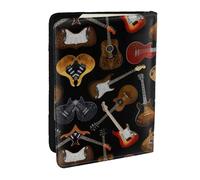 HJLUUFT Étui de passeport en cuir imprimé guitares avec porte-cartes de crédit pour homme et femme, Noir , Taille unique
