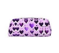 HJLUUFT Fashion Purple Hearts Trousse à crayons portable en cuir - Rangement de maquillage - Trousse de maquillage - Idéal pour crayons et maquillage et petits objets