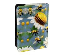 HJLUUFT Flying Bees Portefeuille en cuir imprimé marguerite miel pour homme et femme, étui pour passeport de voyage pour la famille, Noir , Taille unique