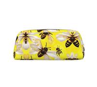 HJLUUFT Flying Bees Trousse à crayons portable en cuir avec motif marguerite et miel Idéal pour ranger les crayons et les petits objets