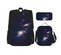 HJLUUFT Galaxy in The Universe Ensemble sac à dos 3 pièces, grand sac d'école avec boîte à déjeuner et trousse à crayons, ensemble sac à dos, élégant et pratique