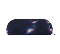HJLUUFT Galaxy in the Universe Trousse à crayons en cuir semi-ronde pour le bureau, les voyages et le rangement quotidien
