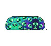 HJLUUFT Green Aliens Trousse à crayons semi-ronde en cuir et trousse de maquillage - Solution de rangement pratique pour vos essentiels