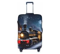 HJLUUFT Housse de protection pour valise, lavable, anti-rayures, motif train de chemin de fer, Noël, neige, nuit, Noir , L