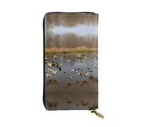 HJLUUFT Hunting Flying Wild Ducks Portefeuille fonctionnel pour femme élégant et fin avec porte-cartes en cuir synthétique et fermeture éclair en métal, noir, One Size, Classique