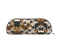 HJLUUFT Imagen De Pug Trousse à crayons semi-ronde en cuir élégant et trousse de maquillage - Solution de rangement pratique pour vos essentiels