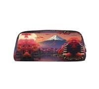 HJLUUFT Japan Mount Fuji Trousse à crayons en cuir semi-ronde avec motif paysage