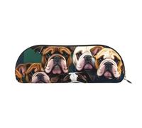 HJLUUFT Jolie trousse à crayons semi-ronde en cuir avec motif bulldog anglais et trousse de maquillage - Solution de rangement pratique pour vos essentiels