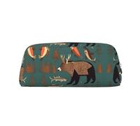 HJLUUFT Lodge Bear Trousse à crayons portable en cuir avec motif cerf et poissons - Rangement de maquillage - Trousse de maquillage idéale pour crayons, trousse de maquillage et petits objets