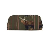 HJLUUFT Lodge Bear Trousse à crayons portable en cuir avec motif cerf - Rangement de maquillage - Idéal pour crayons, trousse de maquillage et petits objets