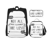 HJLUUFT Not All Who Wander Are Lost Ensemble sac à dos pratique 3 pièces - Grand sac d'école avec boîte à déjeuner et trousse à crayons pour étudiants, sac à dos et boîte à déjeuner