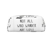 HJLUUFT Not All Who Wander Are Lost Trousse à crayons en cuir semi-ronde pour voyage et maquillage Idéal pour ranger les crayons et le maquillage