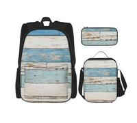 HJLUUFT Old Board Ensemble sac à dos pratique 3 pièces - Grand sac d'école avec boîte à déjeuner et trousse à crayons pour étudiants, sac à dos et boîte à déjeuner