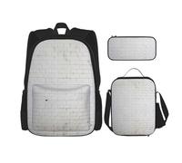 HJLUUFT Old White Brick Wall Ensemble sac à dos pratique 3 pièces - Grand sac d'école avec boîte à déjeuner et trousse à crayons pour étudiants, sac à dos et boîte à déjeuner