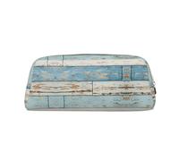 HJLUUFT Old Wood Board Trousse à crayons en cuir semi-ronde pour voyage et maquillage Idéal pour ranger les crayons et le maquillage