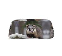 HJLUUFT Opossum In Snow Trousse à crayons en cuir avec imprimé neige