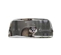 HJLUUFT Opossum In Snow Trousse à crayons portable en cuir élégante - Rangement de maquillage - Trousse de maquillage - Idéal pour les crayons et les petits objets