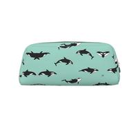 HJLUUFT Pacific Ocean Whale Trousse à crayons en cuir semi-ronde pour voyage et maquillage Idéal pour ranger les crayons et le maquillage