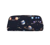 HJLUUFT Planet Stars and Galactic System Trousse à crayons portable en cuir pour rangement de maquillage Idéal pour ranger les crayons et les petits objets, doré, Taille unique, Art