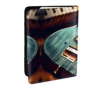HJLUUFT Portefeuille de passeport en cuir imprimé guitare musicale pour homme et femme, étui de passeport de voyage pour la famille, Noir , Taille unique