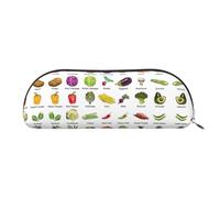 HJLUUFT Présentation de divers légumes élégant en cuir semi-rond trousse à crayons et trousse de maquillage - Solution de rangement pratique pour vos essentiels