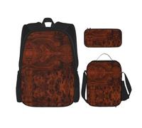 HJLUUFT Red Wood Ensemble sac à dos pratique 3 pièces - Grand sac d'école avec boîte à déjeuner et trousse à crayons pour étudiants, sac à dos et boîte à déjeuner