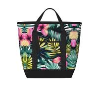 HJLUUFT Sac à feuilles de palmier tropical d'été hawaïen avec fermeture éclair, sac isotherme réutilisable, adapté pour les adultes pour travailler à l'extérieur, noir, Taille unique